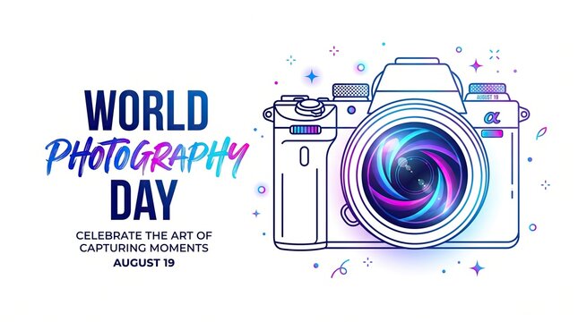 World photography day celebration digital camera and august 19th concept