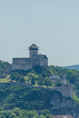 Fototapeta premium Trencin Castle historical architecture standing on hill overlooking Zamarovce