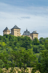 Fototapeta premium Chateau de Malbrouck castle standing on a forested hill