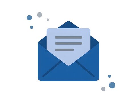 Blue envelope with open mail document communication icon, envelope