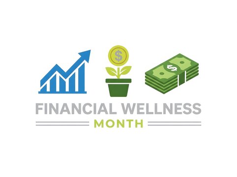 Financial wellness month concept with growing money and chart