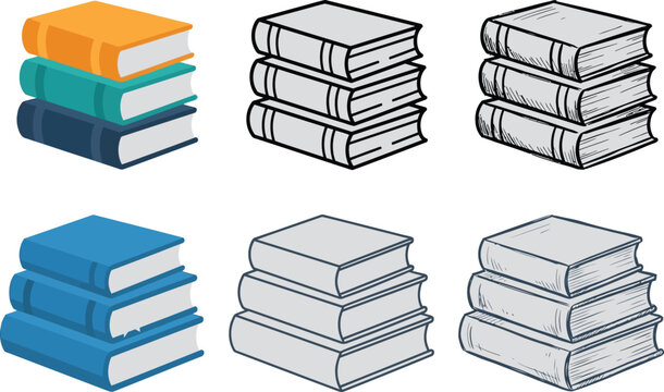 Stack of books icon set. Vector illustration of library literature and education symbols.
