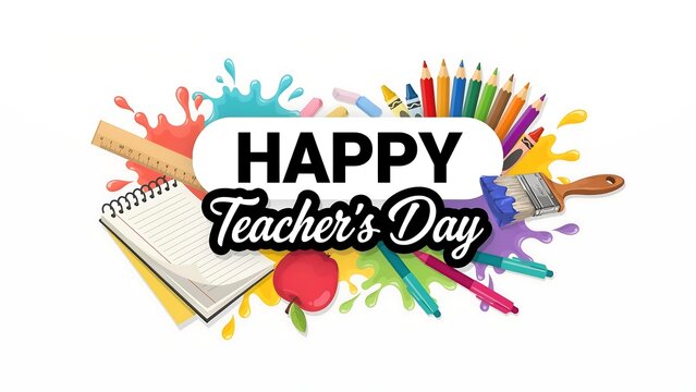 Happy teacher's day illustration with school supplies