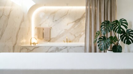 Obraz premium Luxury Marble Bathroom with Green Plant for Interior Design
