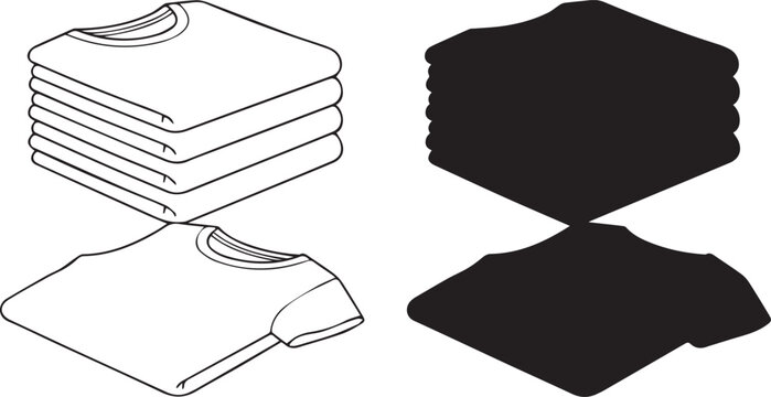 Folded t-shirts in black and white. Stacked casual shirts.