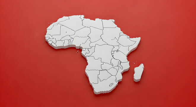Three dimensional map of Africa continent on red background surface