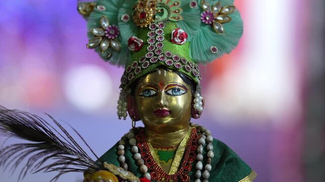 Beautiful Hindu Deity Laddu gpal , Krishna Idol Decorated with Traditional Jewelry and Crown