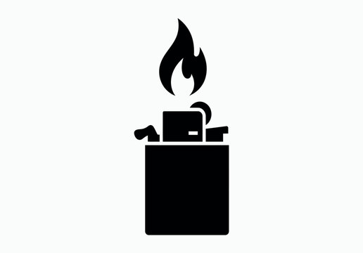 Burning box with laptop silhouette a black and white vector illustration on a transparent background fire silhouette computer digital