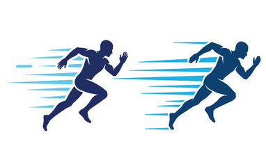 Obraz premium Running man silhouettes with speed lines a vector illustration on a white background athlete athletics competition exercise fitness health