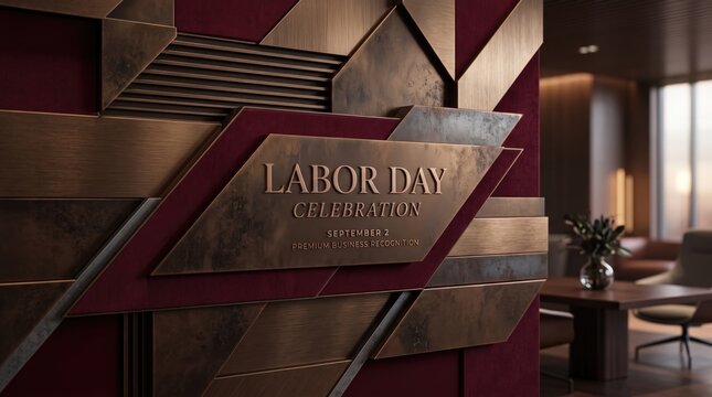 Labor Day (USA/Canada) 2026 abstract background design Labor day celebration banner displayed on a modern building exterior