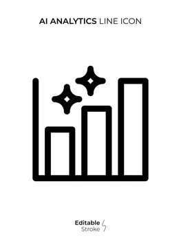 AI Analytics Line Icon, Editable Stroke Artificial Intelligence Data Analytics Outline Vector