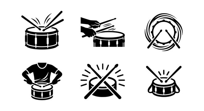 Drum Set Icons, Percussion Vector Graphics, Musical Instrument Symbols, Drumming Clip Art Collection