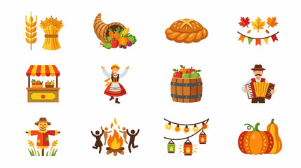 Fototapeta premium Autumn leaves collection in halftone pixelated style