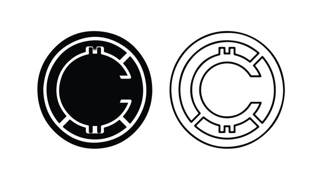 Minimalist cryptocurrency coin icon set, black and white digital currency symbols, modern blockchain technology vector graphics for fintech apps
