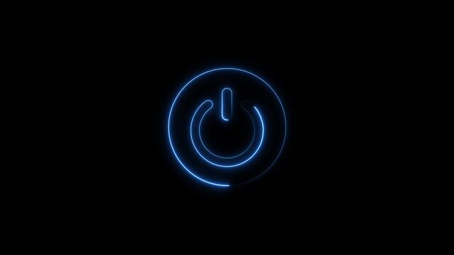 Blue neon power button loading animation with glowing circular progress indicator