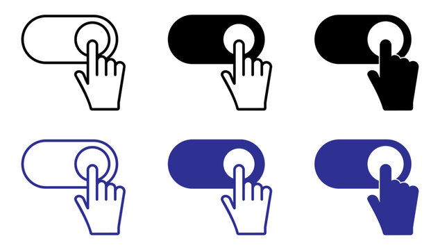 Toggle switch icon set. Toggle, switch, button, tap, click and interface icons for UI design, mobile apps, websites, touchscreen controls, user interaction, settings panels, vector, icons