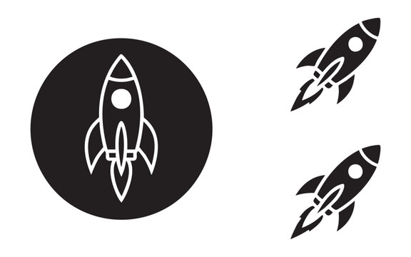 Set of three rocket icons isolated on a transparent background, business startup concept.