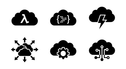 Obraz premium Cloud Computing Icons Set, Technology Symbols, Digital Data Storage, Server Network