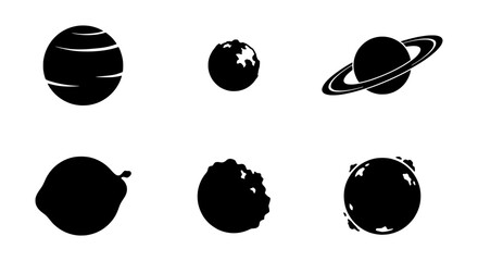 Cosmic Planets Silhouette Collection, Celestial Bodies Vector Icons, Space Exploration Graphics © Junaid