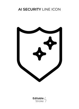 AI Security Line Icon, Editable Stroke Artificial Intelligence Security Outline Vector