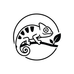 Fototapeta premium Chameleon line icon inside circle for veterinary clinic, exotic pet care, reptile service and small animal health themes