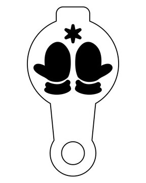 Mittens and snowflake, Christmas cookie stencil, cappuccino - vector template for stenciling or laser cutting. Mittens and snowflake stencil for winter holidays