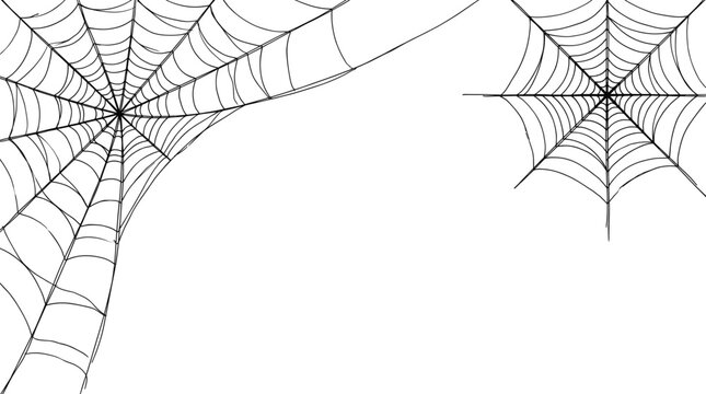 Halloween Spider Web Corner Borders with Hand Drawn Cobweb Line Art Vector Set