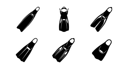 Diving flippers vector set, black scuba fins icons, 6 swimming gear elements for snorkeling design © MR