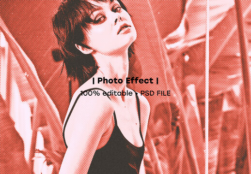 Halftone Red Duotone Portrait Photo Effect