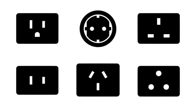 Electrical outlet icon set, international power socket vector collection, global plug type symbols
