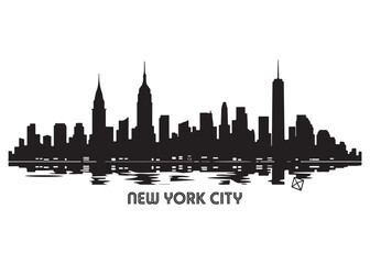 Fototapeta premium New York City skyline silhouette with water reflection and cityscape iconic urban landscape