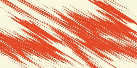Abstract orange halftone background with sharp diagonal brush strokes and grunge texture. © darus