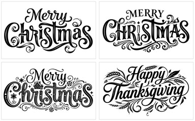 Festive holiday typography collection christmas and thanksgiving lettering designs for seasonal greetings © Shahriar Ahamed