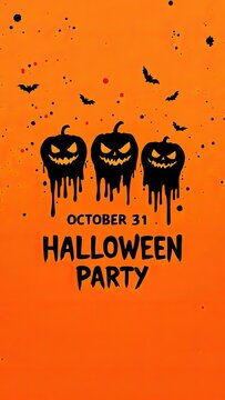 Spooky halloween party poster with jack o' lanterns and bats october 31st event