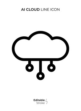 AI Algorithm Line Icon, Editable Stroke Artificial Intelligence Algorithm Outline Vector