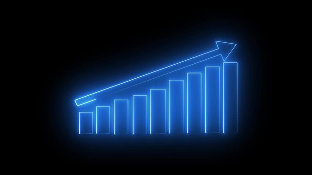 Glowing neon business graph chart icon animation background. Business growth concept animated. Abstract neon business growth and graph chart icon.