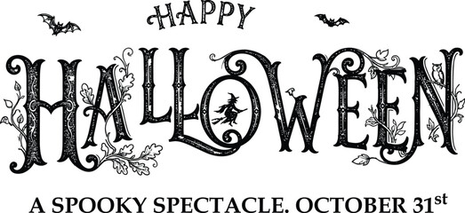 Vintage halloween typography design with bats and floral elements for festive decorations and spooky events © MdSheikhjahid