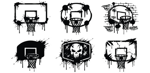 Basketball hoop graffiti icons. Street art style sport backboard vector set. © Laptop