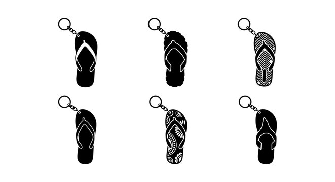 Flip Flop Keychains, Summer Accessories, Beach Footwear Icons, Vector Set