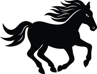 Black silhouette of a running horse with flowing mane and tail © RaselCreativeWorks