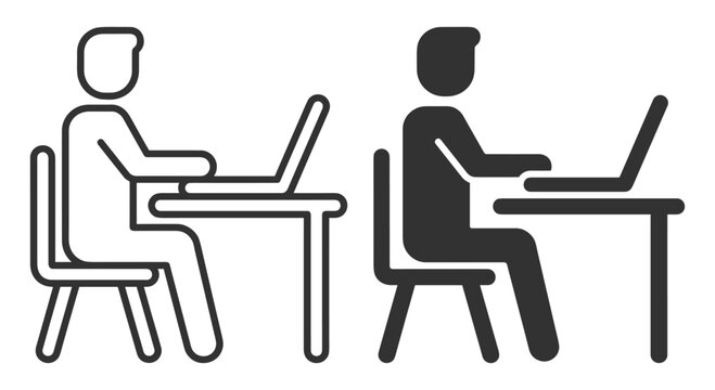Icon of a person using a laptop on a chair at a desk vector illustration on transparent background