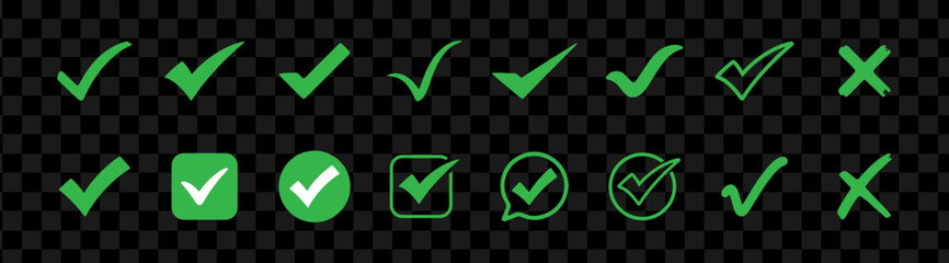 Check tick mark icon set, check mark checkbox cross box, checklist symbols vector illustration © Taslima