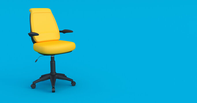 yellow office chair in blue background 3d render