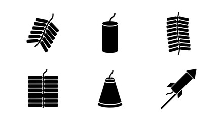 Explosive Fireworks Icons Set: Firecrackers, Rockets, and Bombs, Celebration Vector Graphics © Mahir