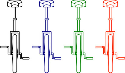 Unicycle outline drawing in multiple colors for circus entertainment and street performance sports equipment. © photo forest