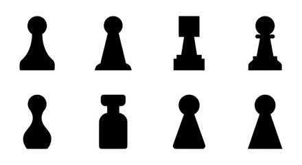 Chess Piece Silhouettes: Pawn, Rook, King Icons, Strategy Game Vector Graphics © Mahir