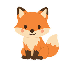 Fototapeta premium Cute orange fox with fluffy tail, rosy cheeks, and simple woodland vector details.