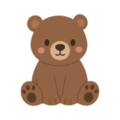 Cute sitting bear cub with rosy cheeks and paw pads in soft flat vector style. © exxxistence