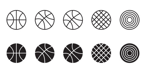 Set of black and white basketball icons on transparent background vector graphics. © Nuruzzaman