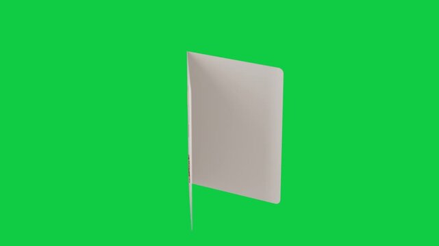 On play folded card rotating, front swinging open revealing interior for mockup on transparent bg